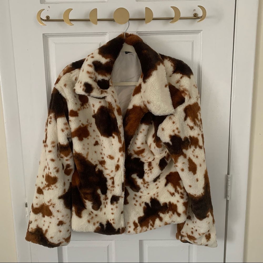 Cow Print Teddy Coat